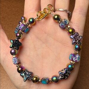 Iridescent lava rock star Beaded Bracelet